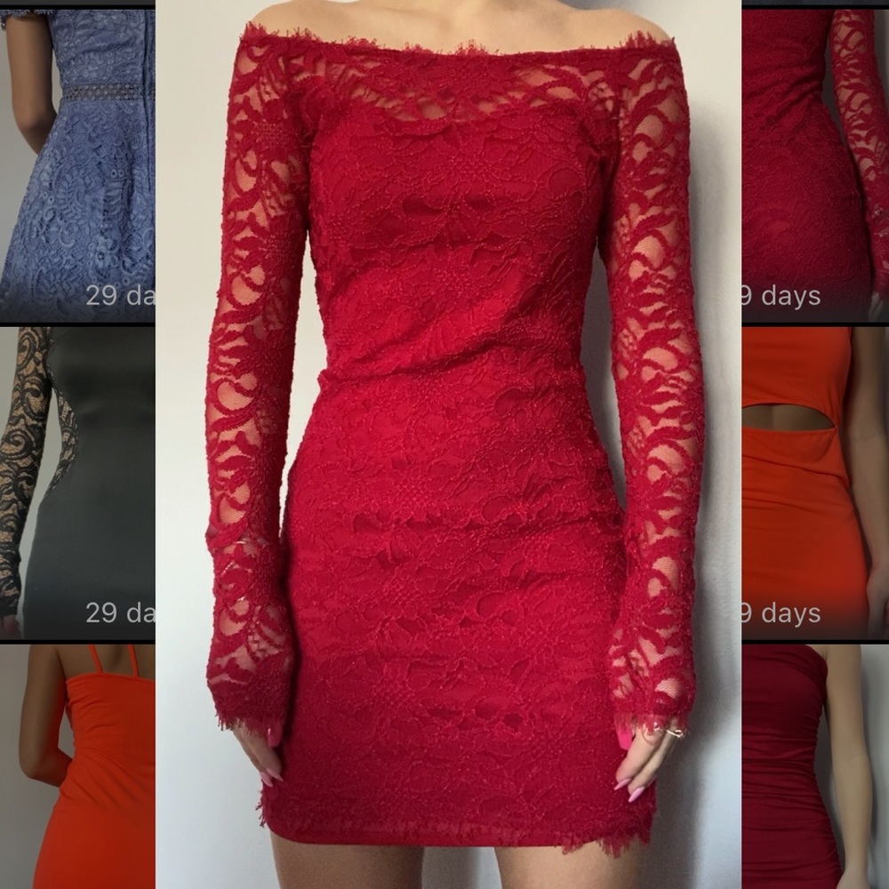 Off the shoulder red lace dress